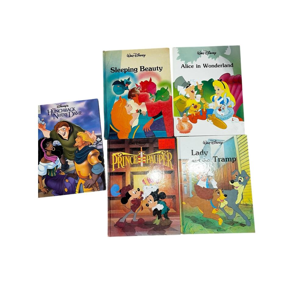 Vintage 80s-90s Disney's Classic hardcover Books lot of 5 sleeping beauty,alice